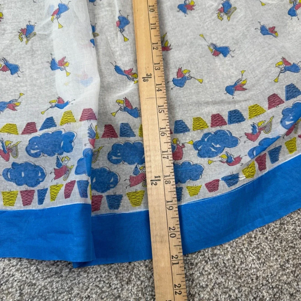 Vintage Angel Novelty Print Half Apron White‎ Blue Sheer Retro Kitchen Pocket